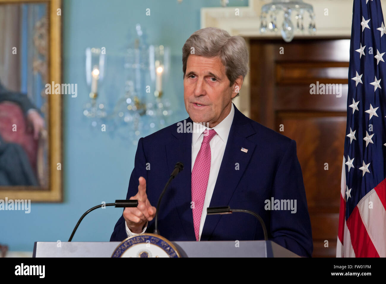 Washington DC, USA. 30th March, 2016. Secretary of State John Kerry and Nigerian Foreign Minister Geoffrey Onyeama hold US-Nigeria Binational Commission briefing in the Treaty Room of the US State Department. Credit:  B Christopher/Alamy Live News Stock Photo