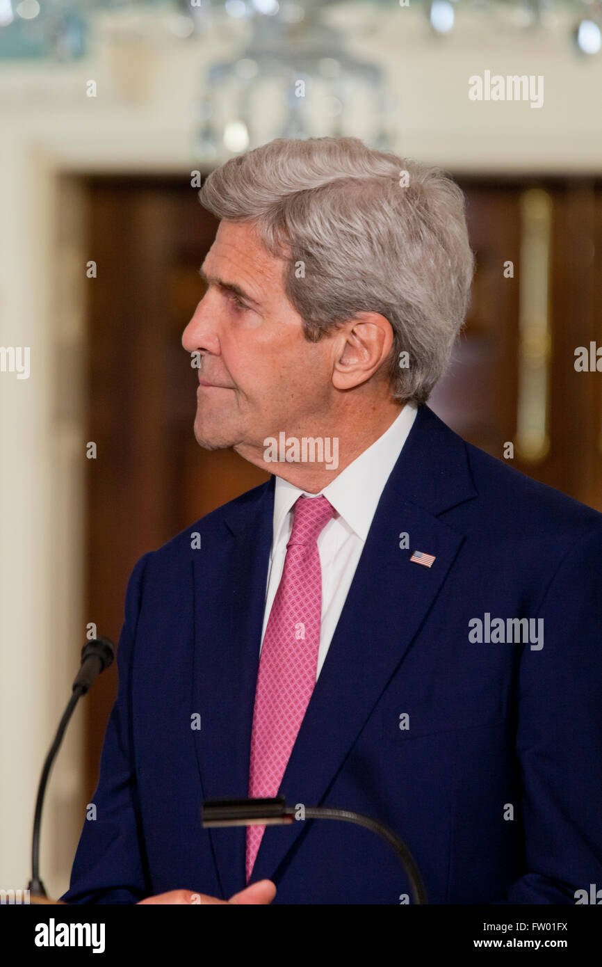 Washington DC, USA. 30th March, 2016. Secretary of State John Kerry and Nigerian Foreign Minister Geoffrey Onyeama hold US-Nigeria Binational Commission briefing in the Treaty Room of the US State Department. Credit:  B Christopher/Alamy Live News Stock Photo