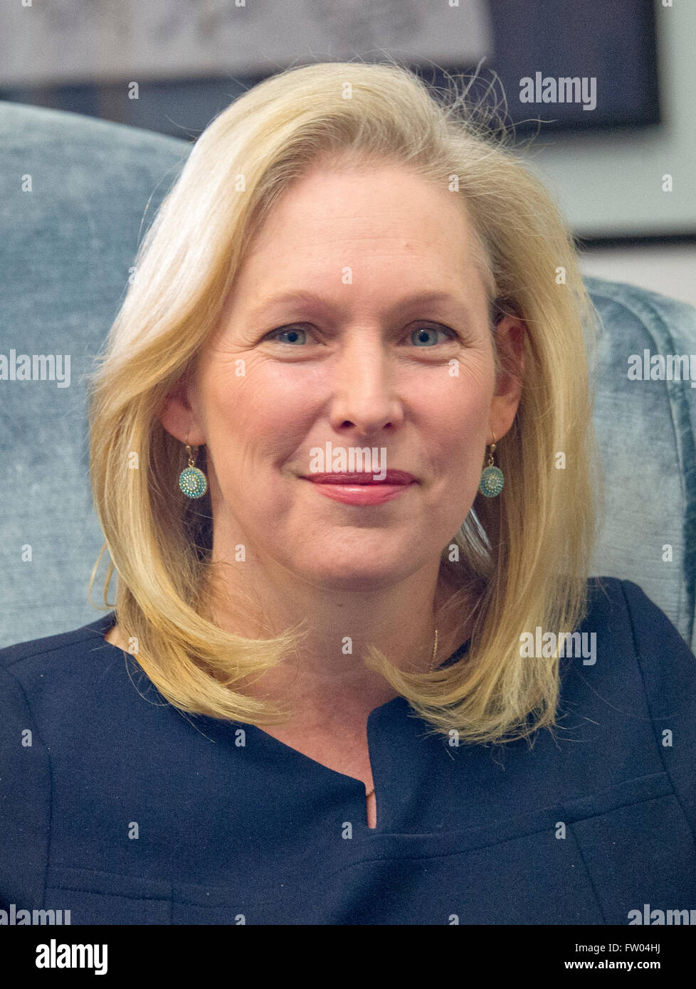 Washington DC, USA. 30th March, 2016. United States Senator Kirsten Gillibrand (Democrat of New York) as she meets with Judge Merrick Garland, chief justice for the US Court of Appeals for the District of Columbia Circuit, who is US President Barack Obama's selection to replace the late Associate Justice Antonin Scalia on the US Supreme Court, in her Capitol Hill office in Washington, DC on Wednesday, March 30, 2016. Credit: Ron Sachs/CNP - NO WIRE SERVICE - Stock Photo