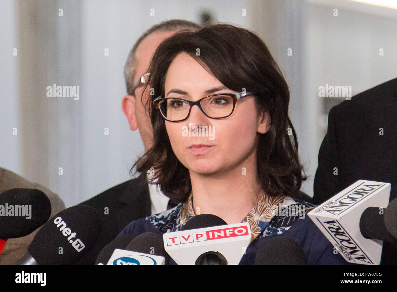 Warsaw, Poland. 31st Mar, 2016. Kamila Gasiuk-Pihowicz from Modern party (Nowoczesna) before meeting of leaders of eight polish political parties in a bid to resolve Poland's constitutional crisis. © Mateusz Wlodarczyk/Pacific Press/Alamy Live News Stock Photo