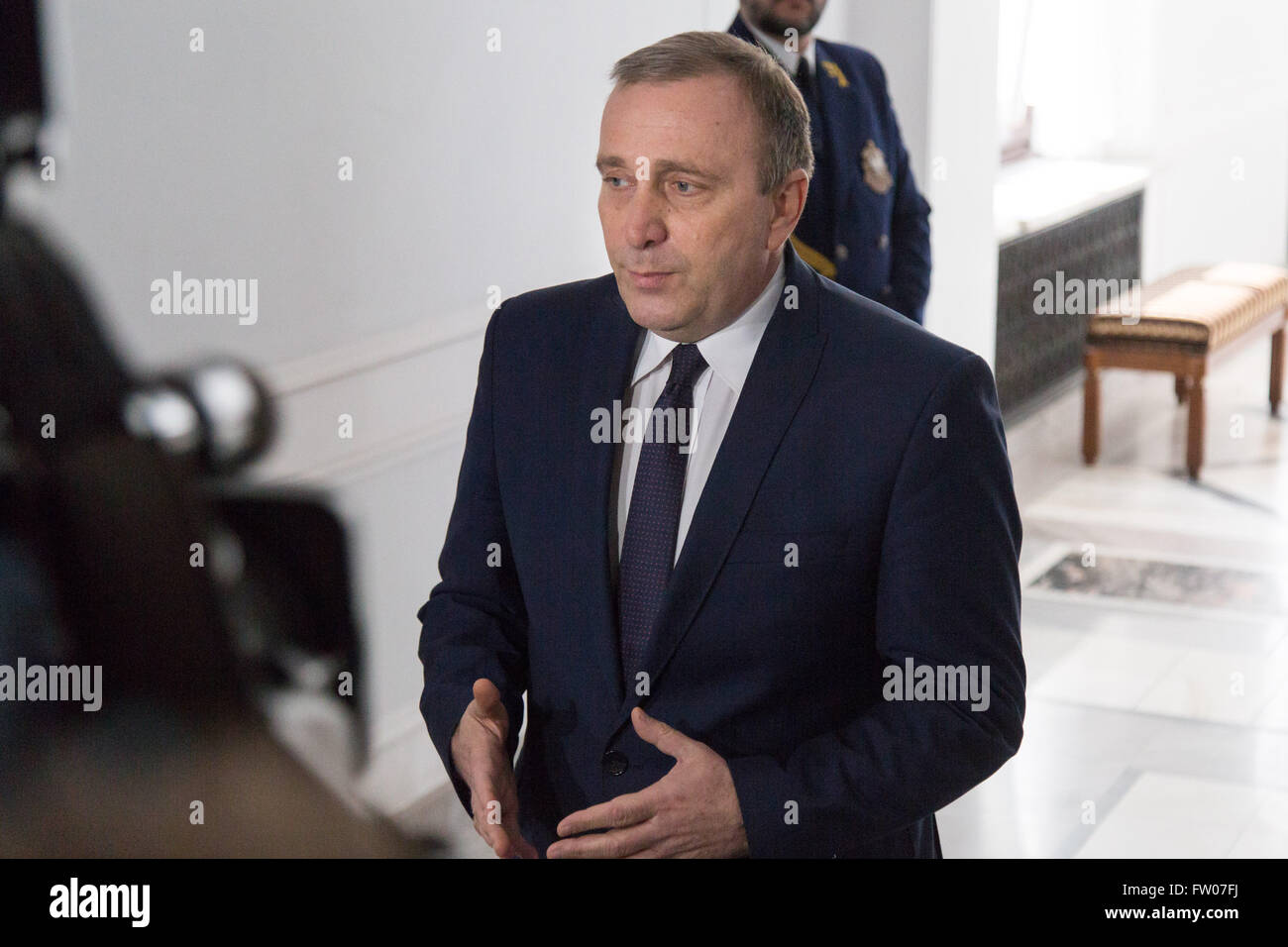 Warsaw, Poland. 31st Mar, 2016. Leader of Civic Platform party (PO), Grzegorz Schetyna before meeting of leaders of eight polish political parties in a bid to resolve Poland's constitutional crisis. © Mateusz Wlodarczyk/Pacific Press/Alamy Live News Stock Photo