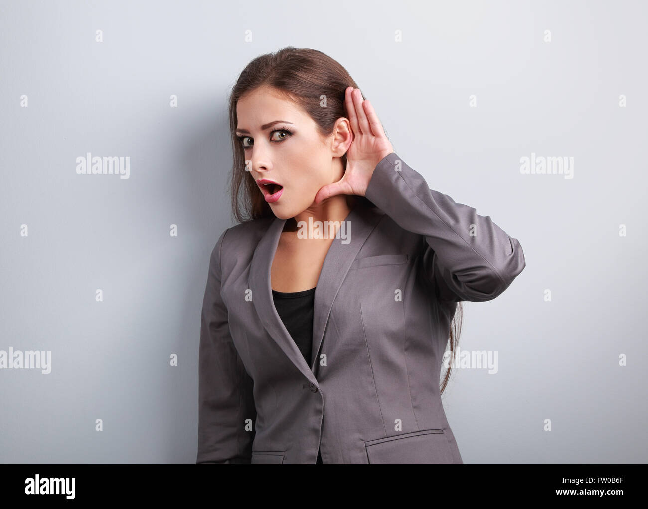 Surprise Shocked Business Woman Listening Gossip Conversation And