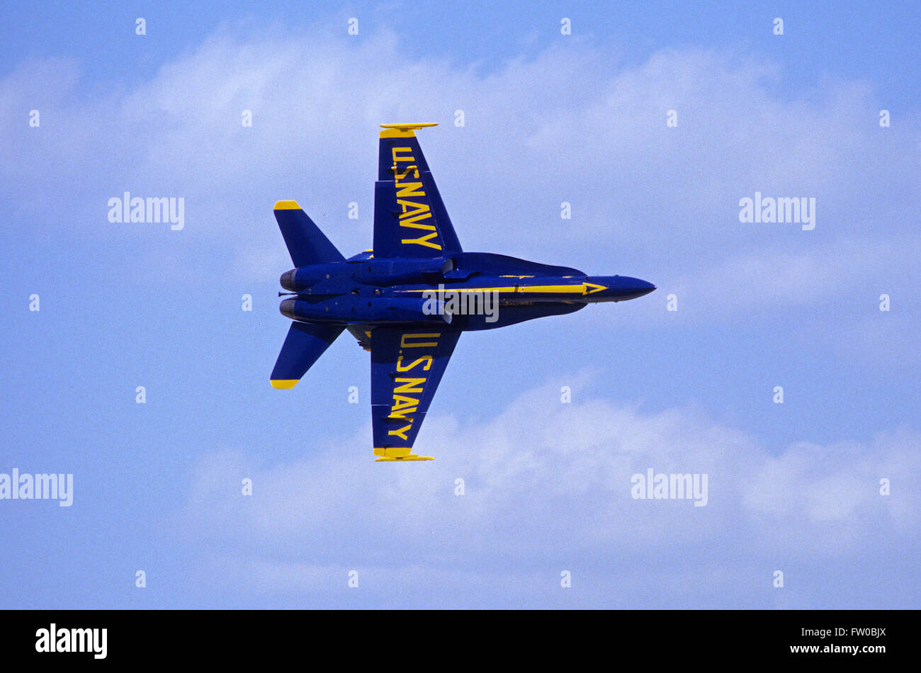 Camp Springs, Maryland, USA, May 1990 US Navy "Blue Angel" flies in a