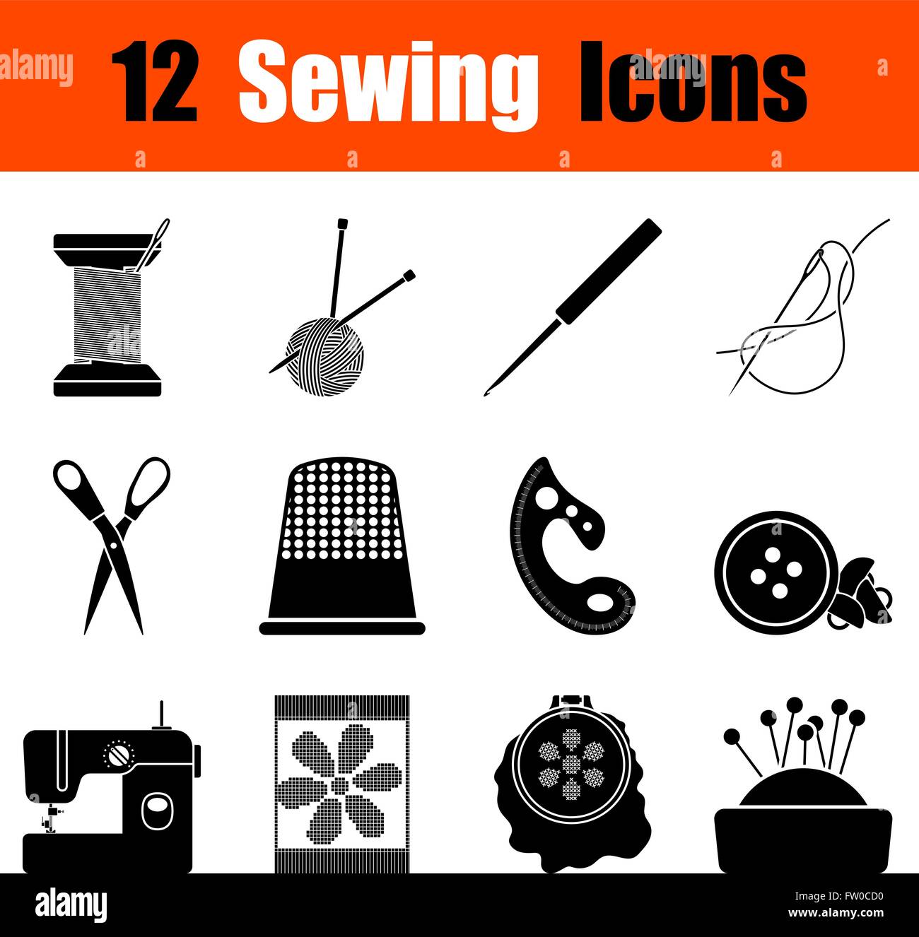 Set of twelve sewing black icons. Vector illustration Stock Vector ...