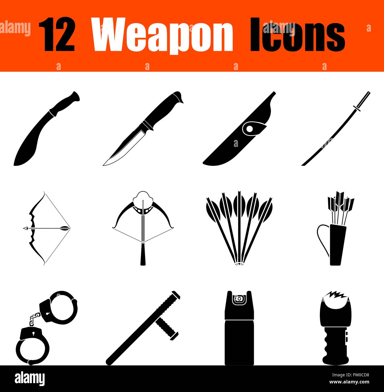 Set of twelve weapon black icons. Vector illustration Stock Vector ...