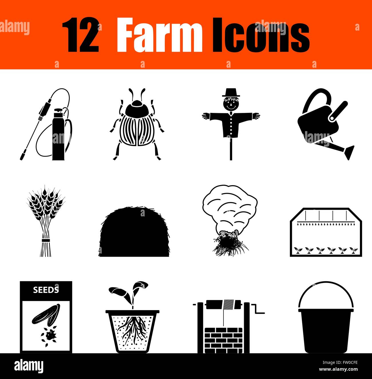 Set of twelve gardening black icons. Vector illustration Stock Vector ...