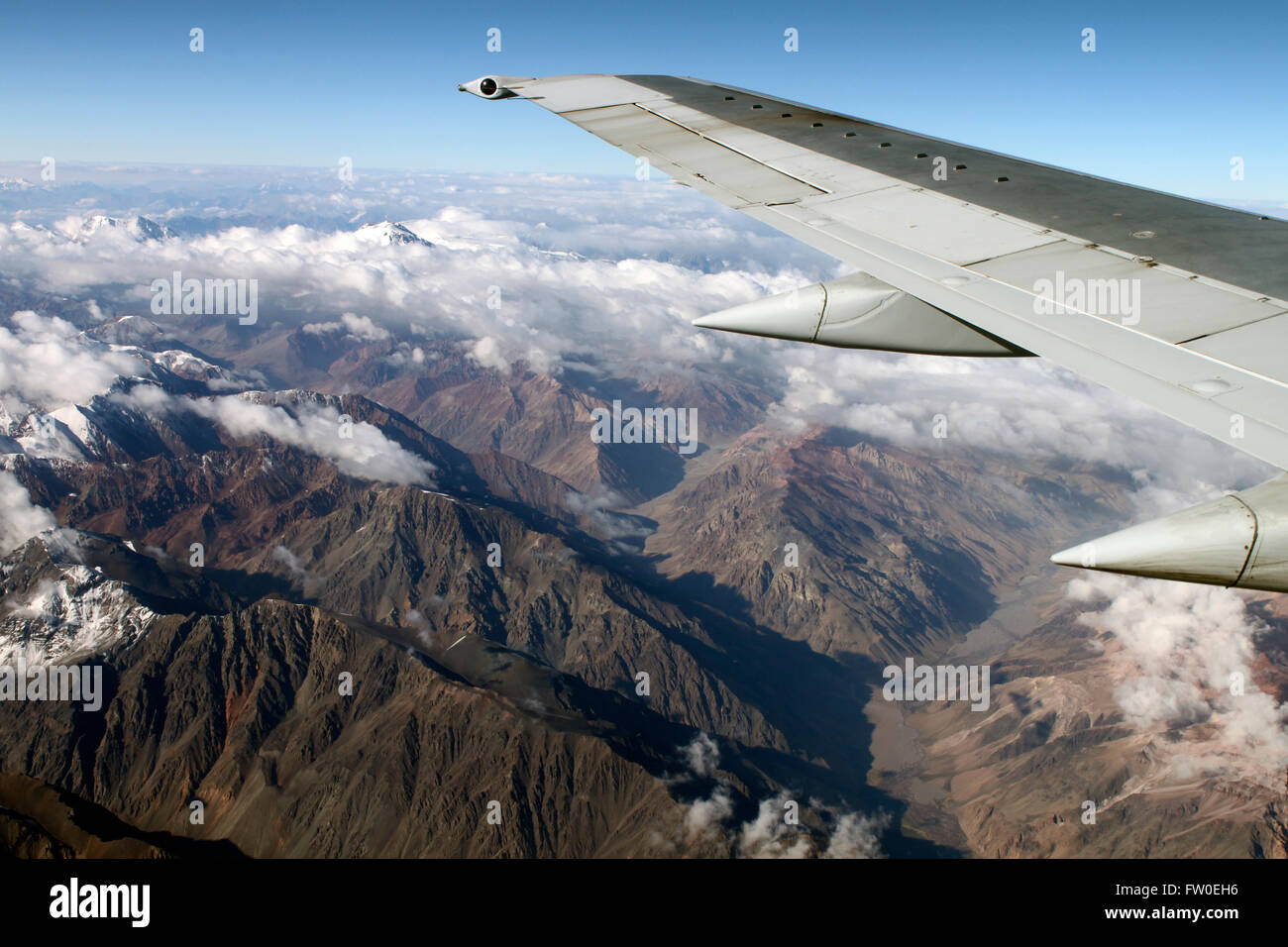 Over the mountain range that separates Chile from Argentina Stock Photo