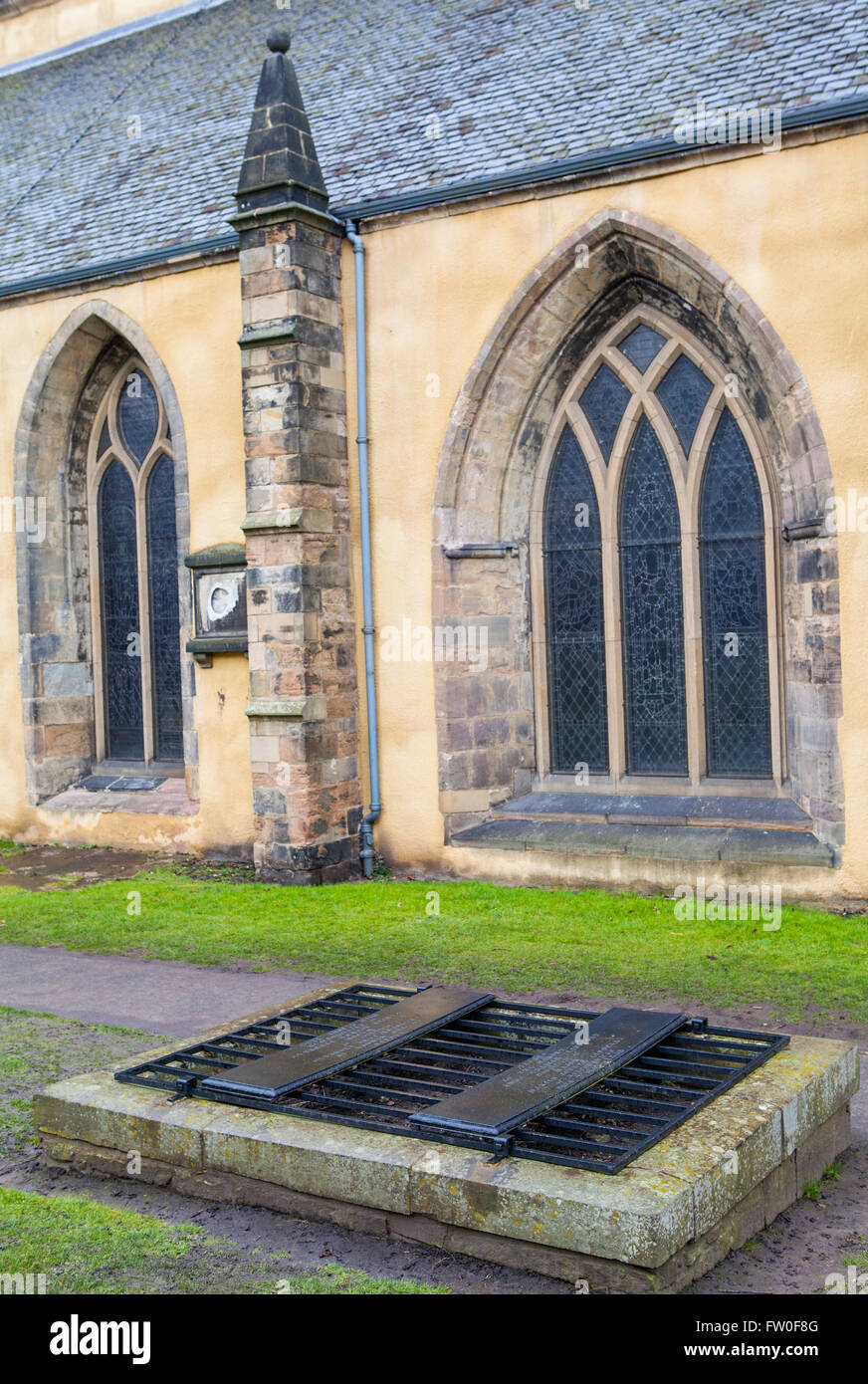 An iron cage (known as a mortsafe) covering a grave in Greyfriars