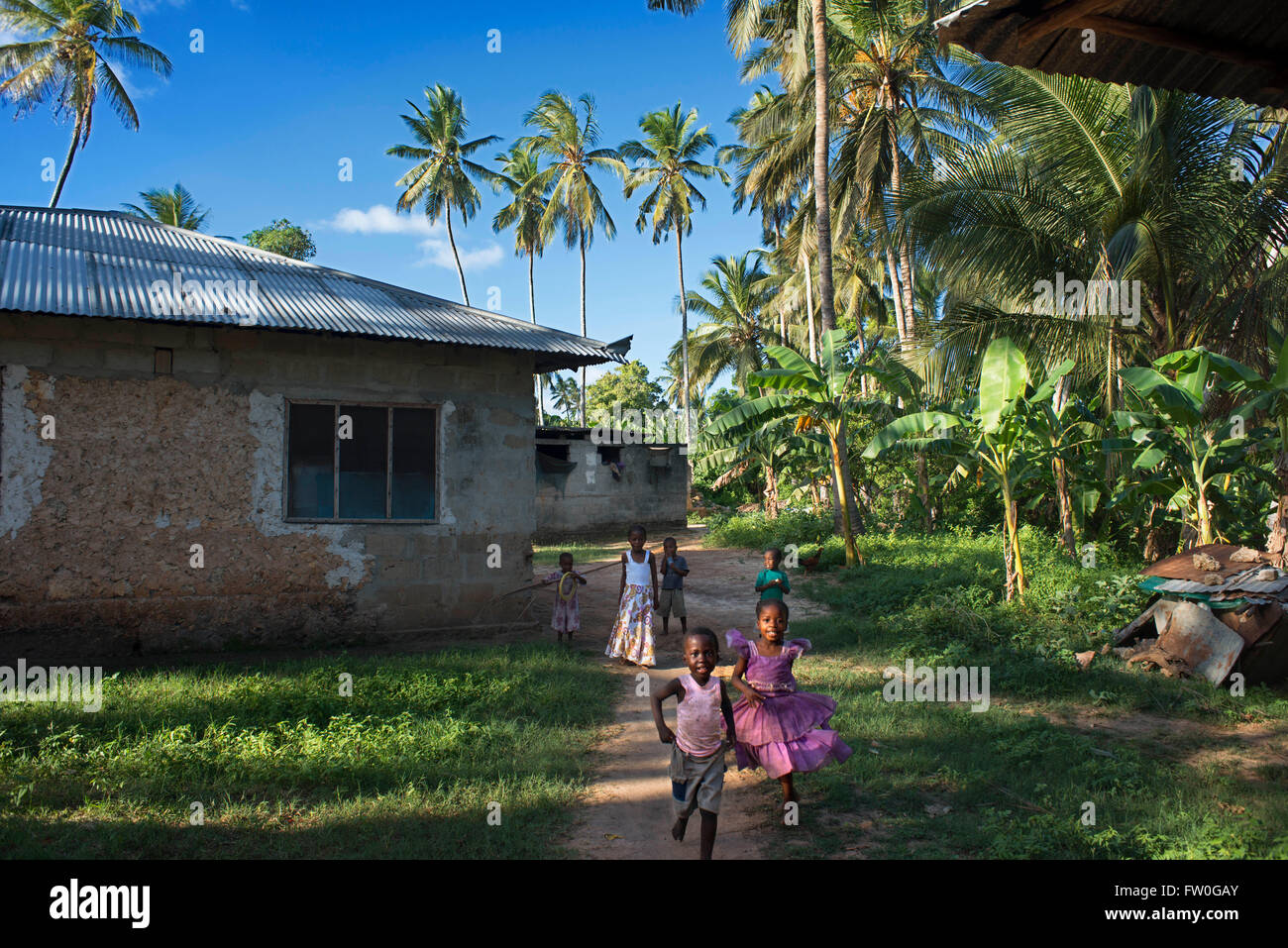 Local children in Kizimkazi Dimbani village, West coast, Zanzibar, Tanzania. Stock Photo