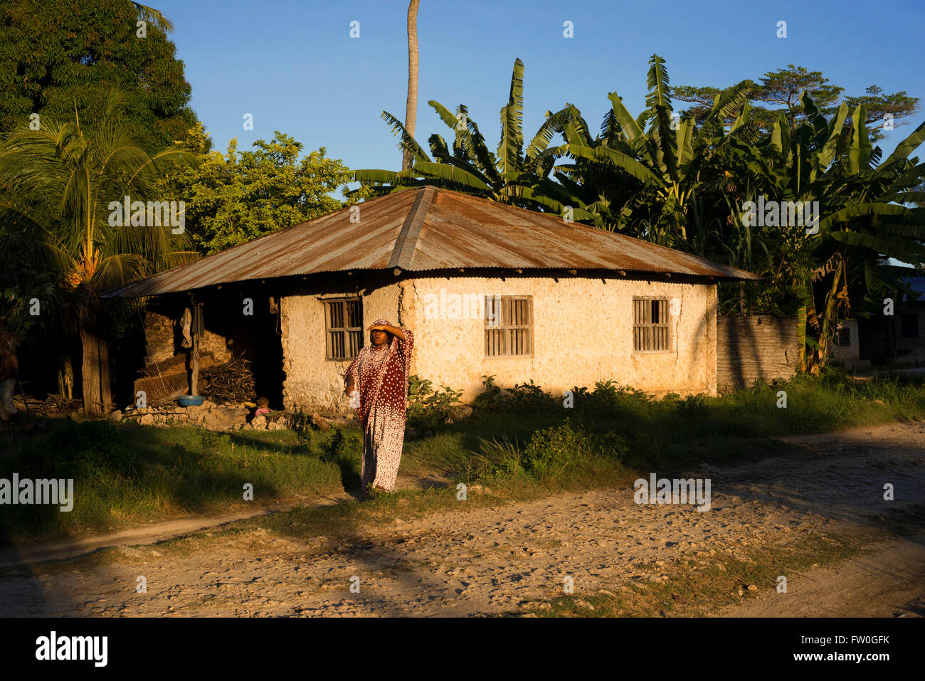 Local woman in Kizimkazi Dimbani village, West coast, Zanzibar, Tanzania. Stock Photo