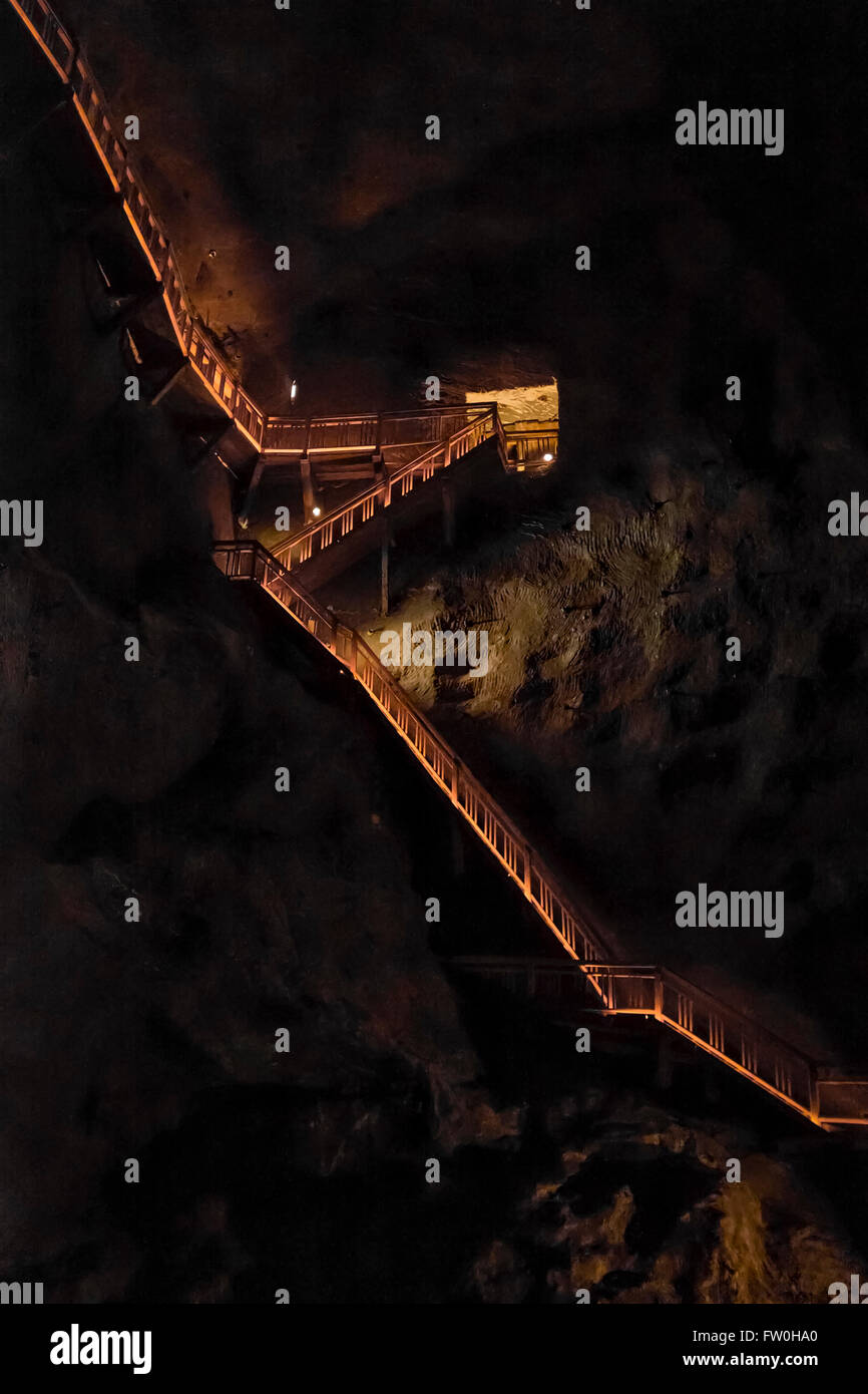 Underground ladders and shafts in Wieliczka Salt Mine, Krakow, Lesser