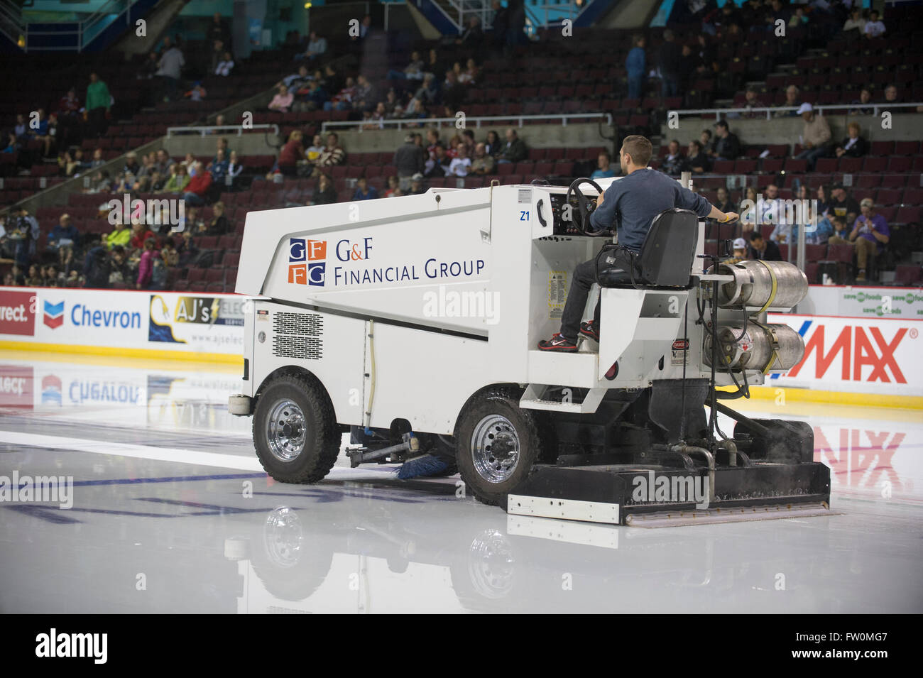 Zamboni ice resurfacing an ice rink Stock Photo Alamy