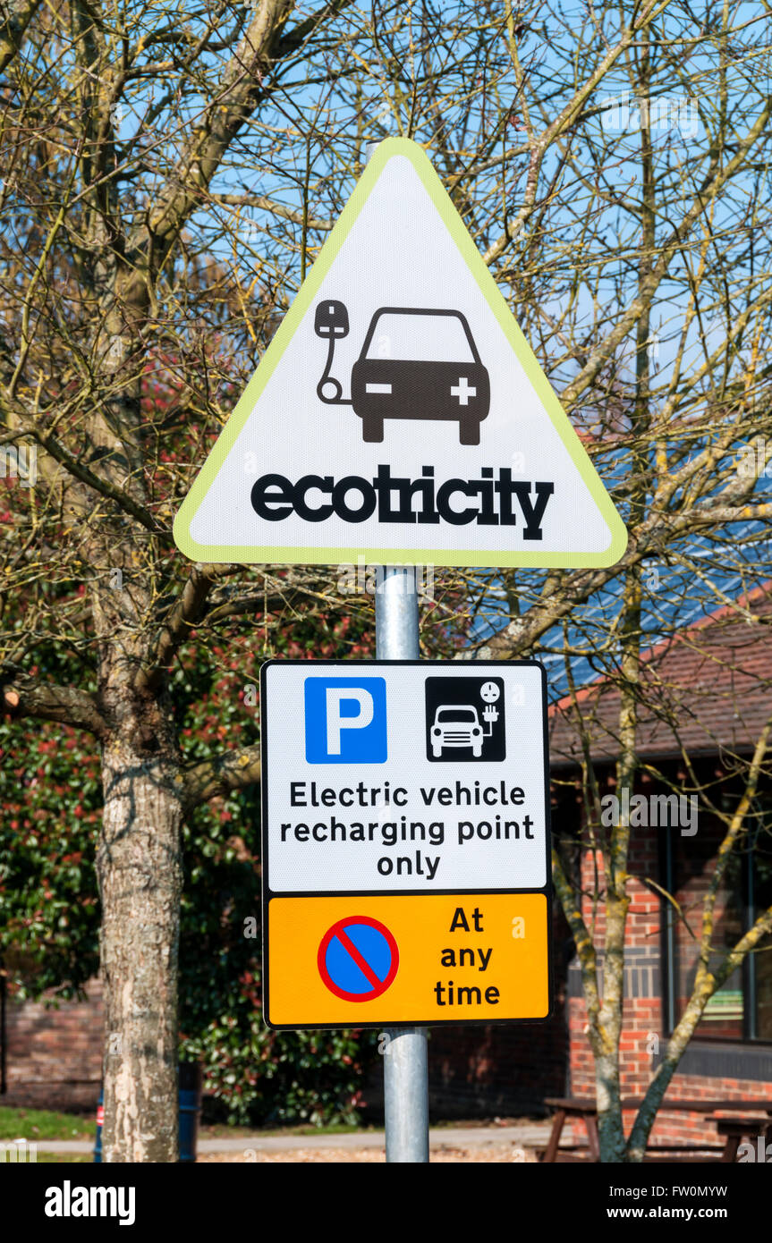 Sign for an ecotricity electric vehicle recharging point. Stock Photo