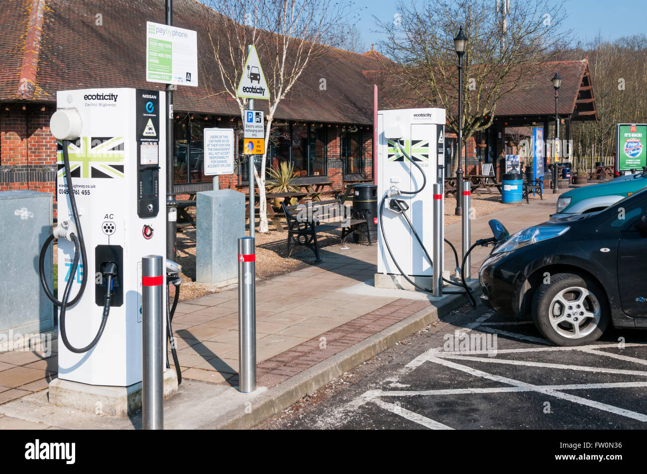 An ecotricity Electric Highway electric car charging point at Maidstone Services on the M20 motorway. Stock Photo