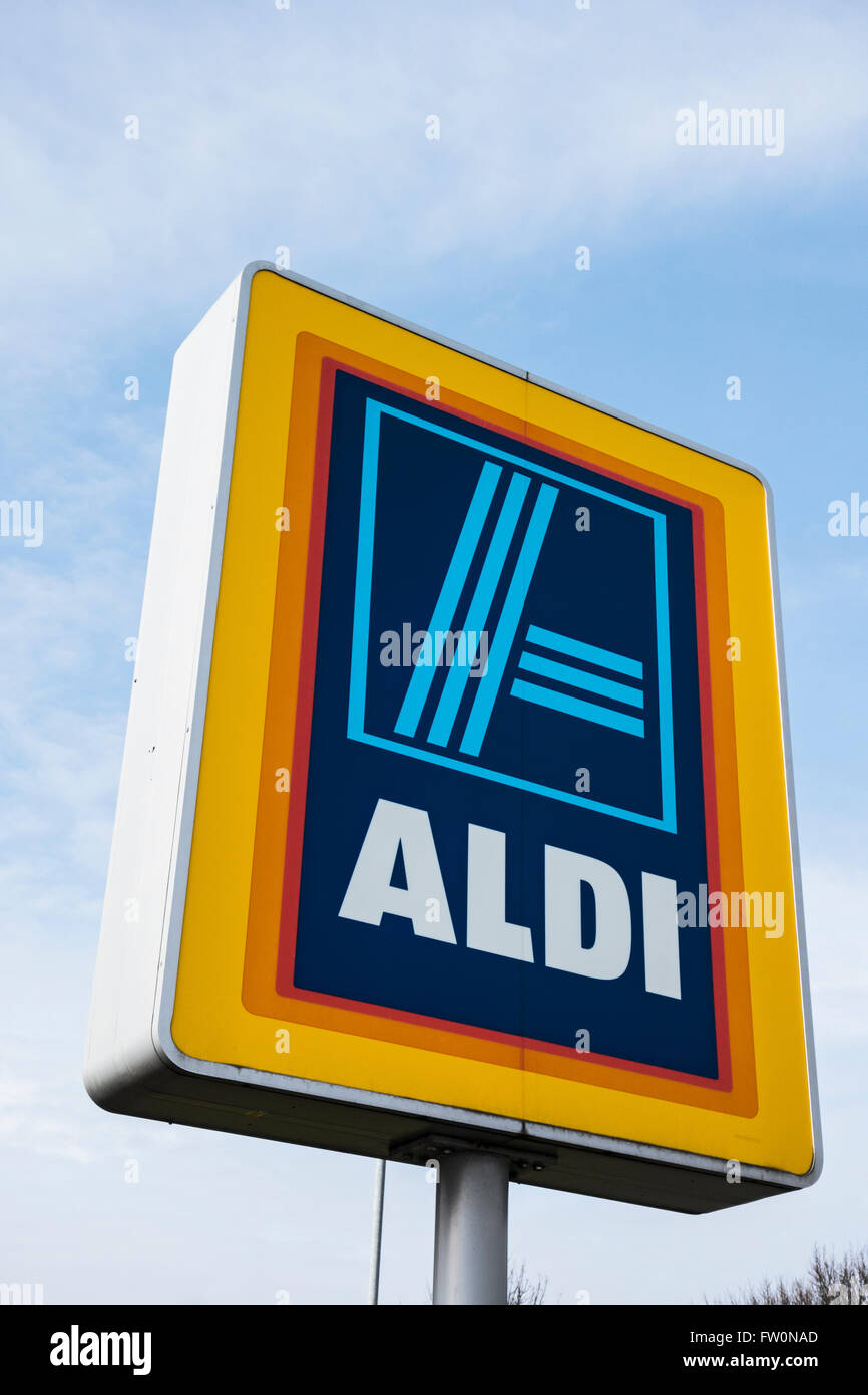 Aldi sign on UK store Stock Photo