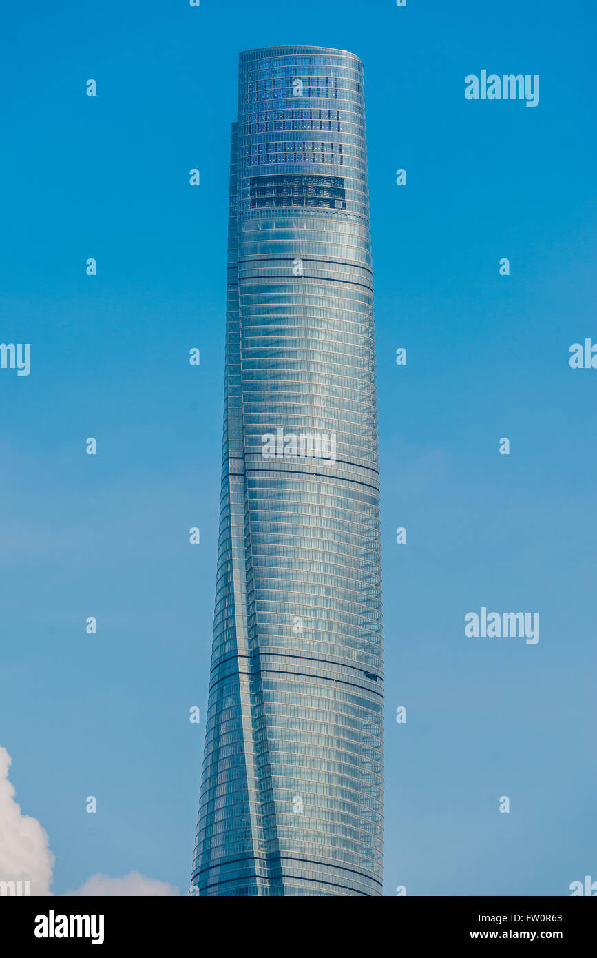 The Shanghai Tower against a blue sky Stock Photo