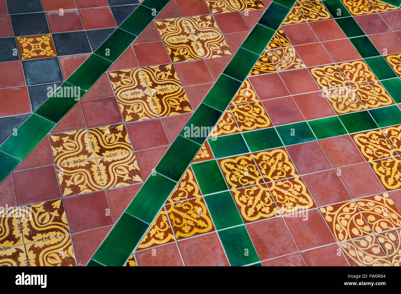 Victorian encaustic floor tiles in the chancel at St Church