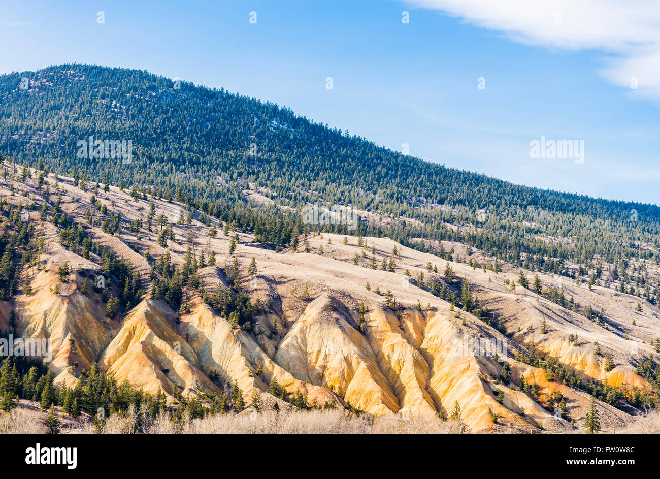 Distinctive hill ridges above the Bonaparte River, north of  Hat Creek, British Columbia, Canada Stock Photo