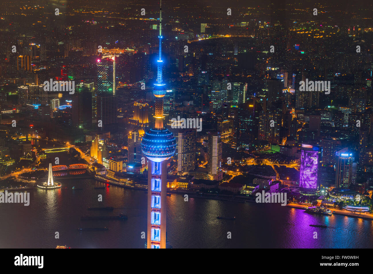 Oriental Pearl Tower at the nighttime, Shanghai Stock Photo