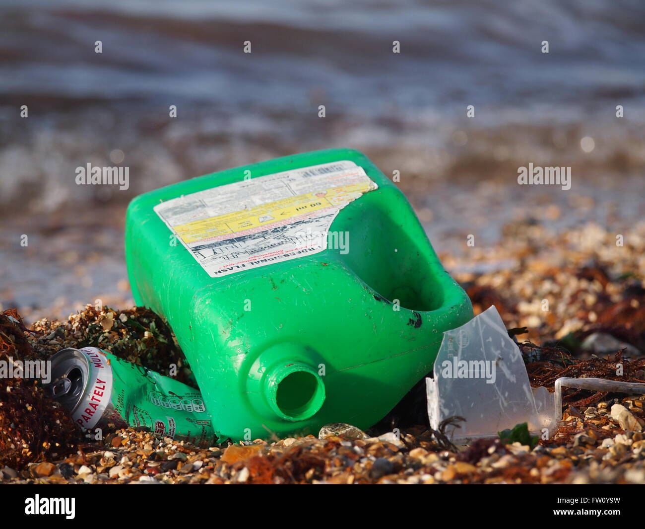Marine litter washed up on a beach in the UK Stock Photo