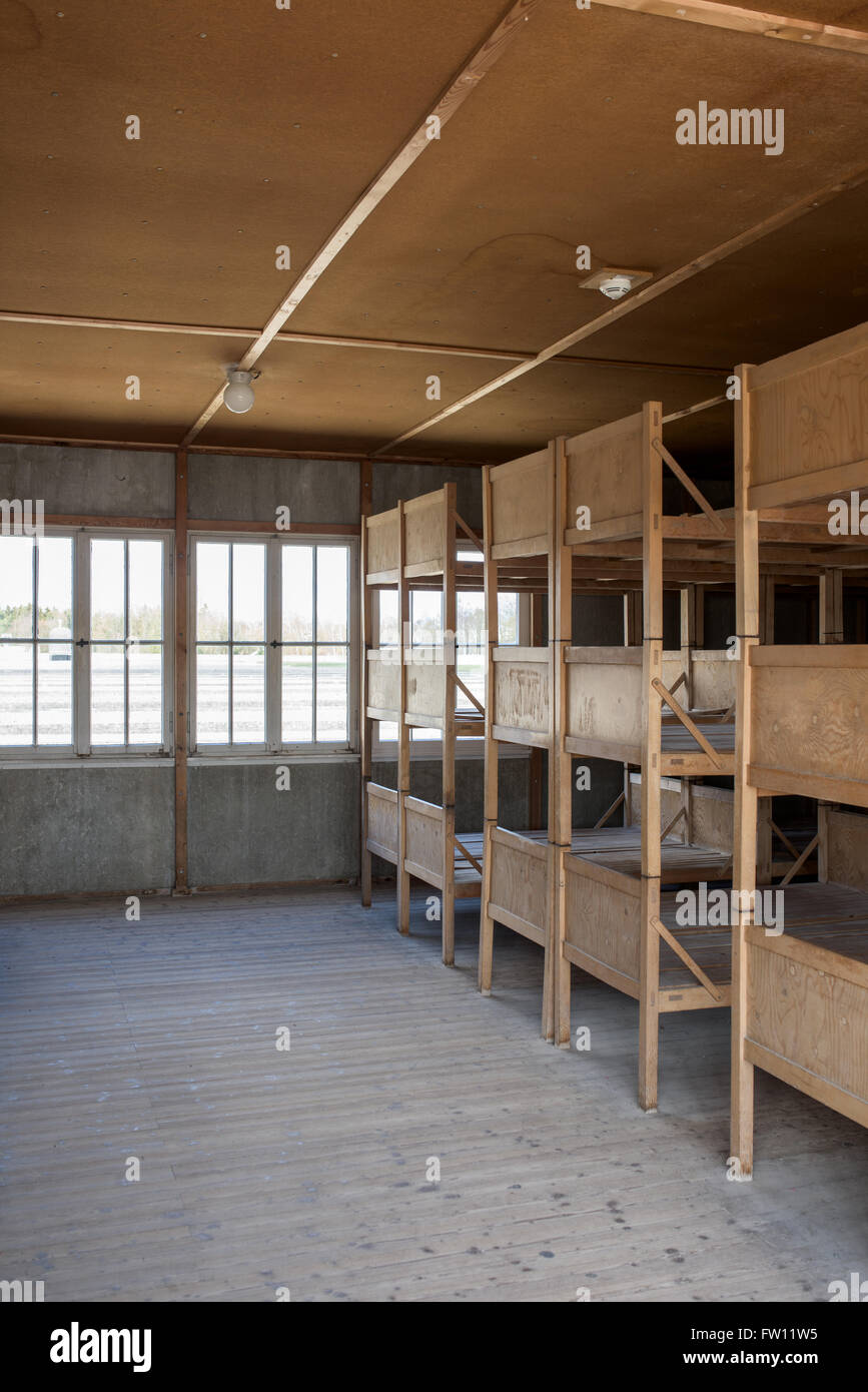 Prisoner bunks inside the barracks in Dachau concetration camp Stock Photo