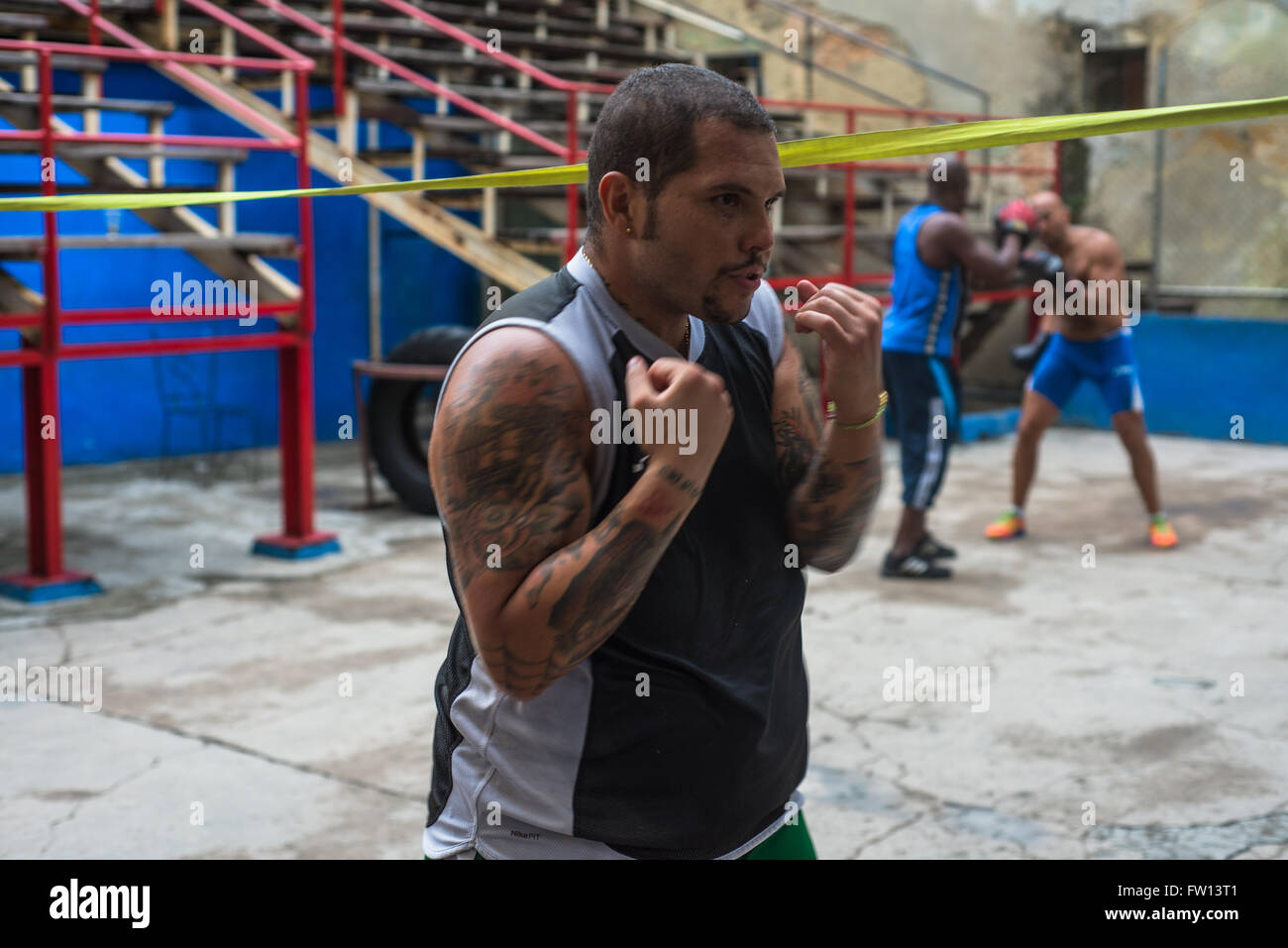 Havana, Cuba September 22, 2015 Young boxers train in famous boxing