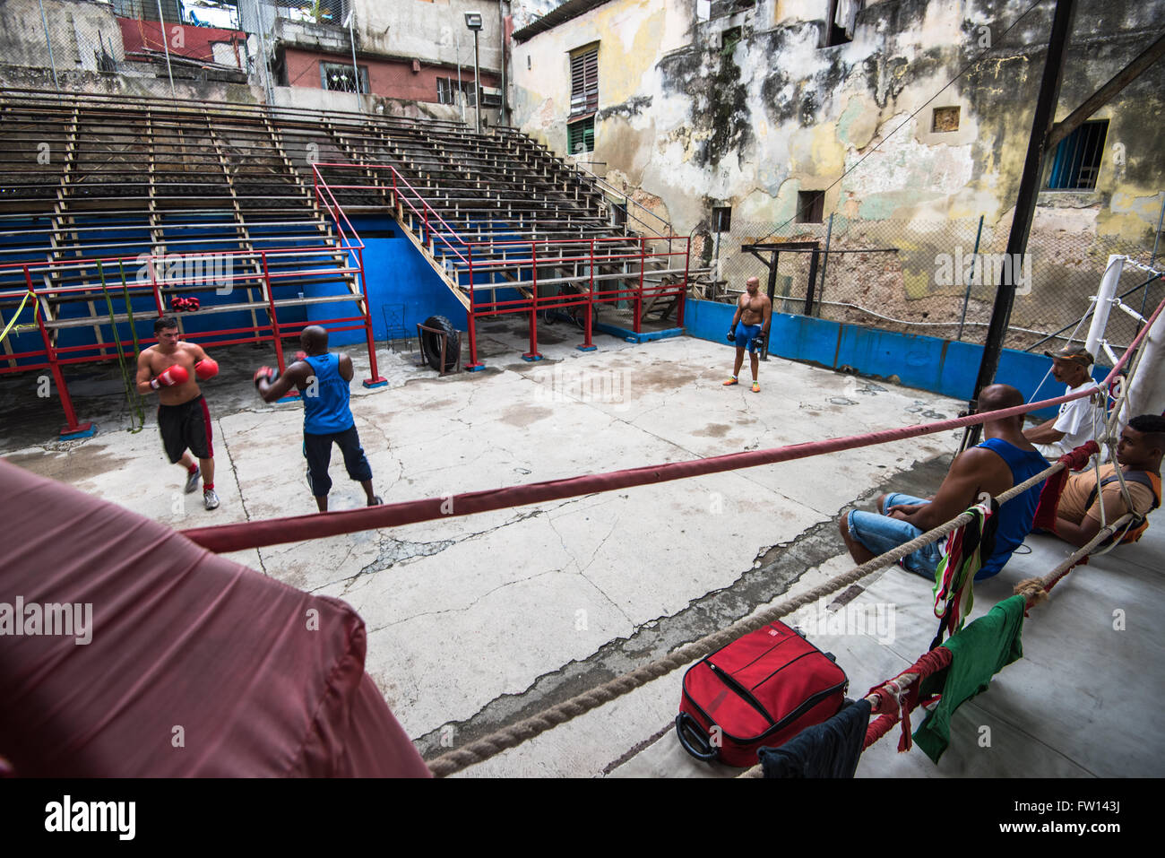 Havana, Cuba - September 22, 2015:  Young boxers train in famous boxing school of Rafael Trejo in Old Havana,Cuba. Box is Cuba n Stock Photo