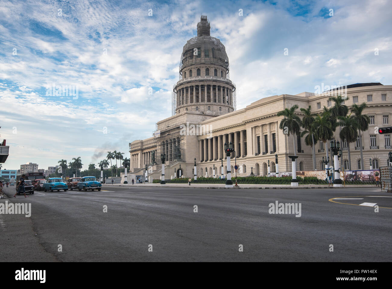Havana, Cuba - September 22, 2015:  Classic american car and Capitolio landmark in Havana,Cuba. Havana is tourist most popular d Stock Photo