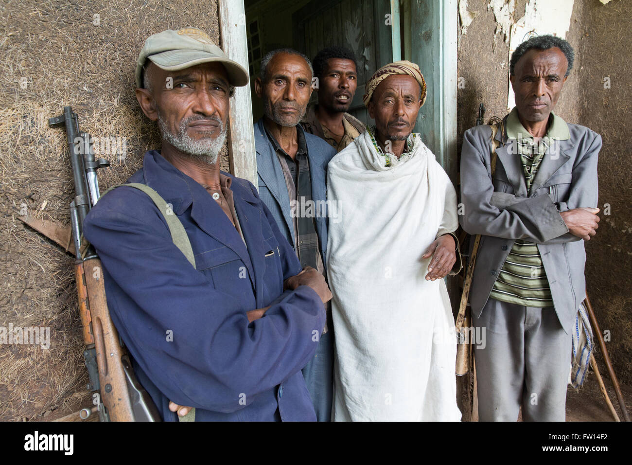 North Shewa,  Ethiopia, October 2013: Government-employed forest guards. Stock Photo