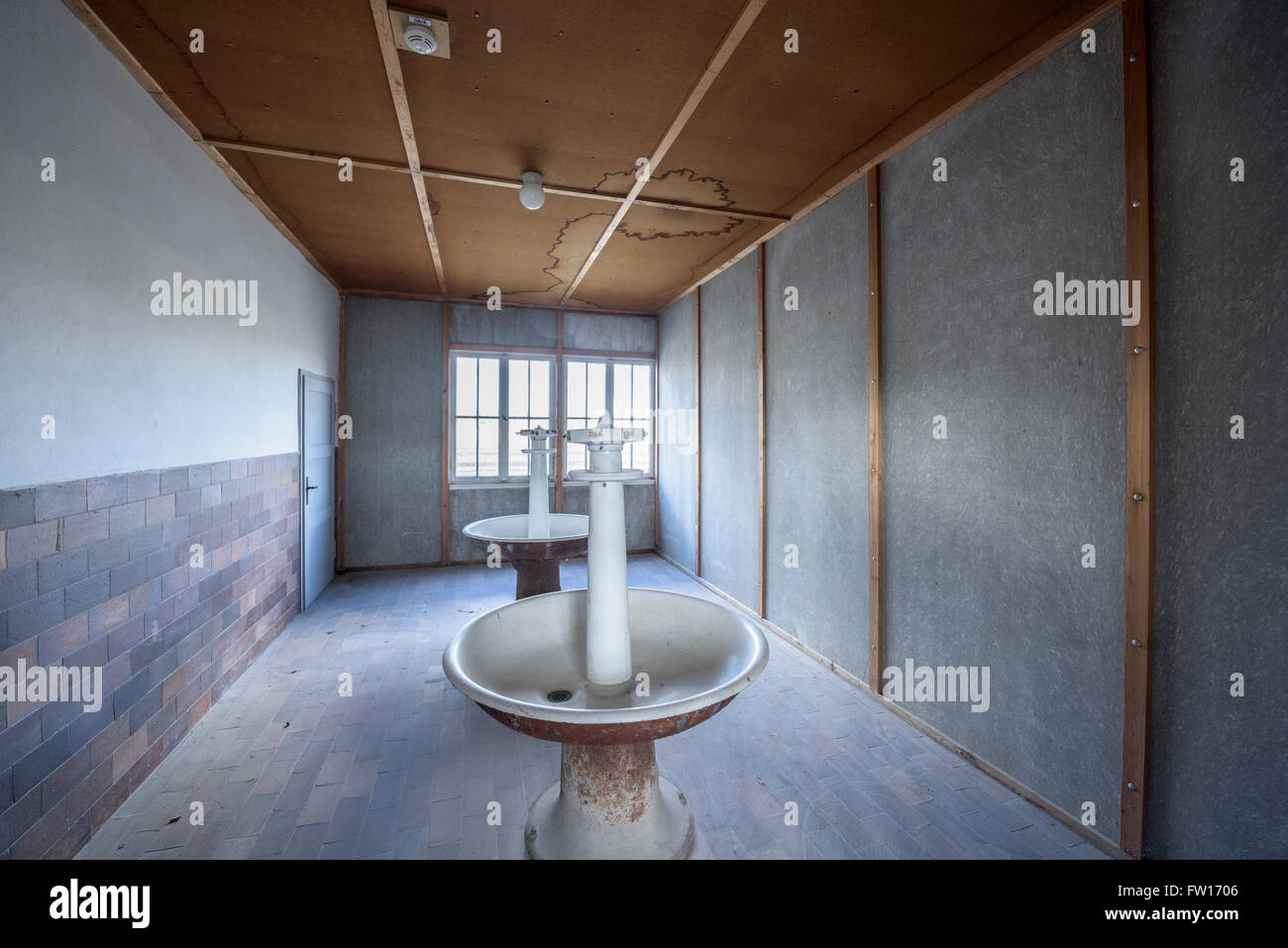Bathroom inside the barracks in Dachau concentration camp Stock Photo