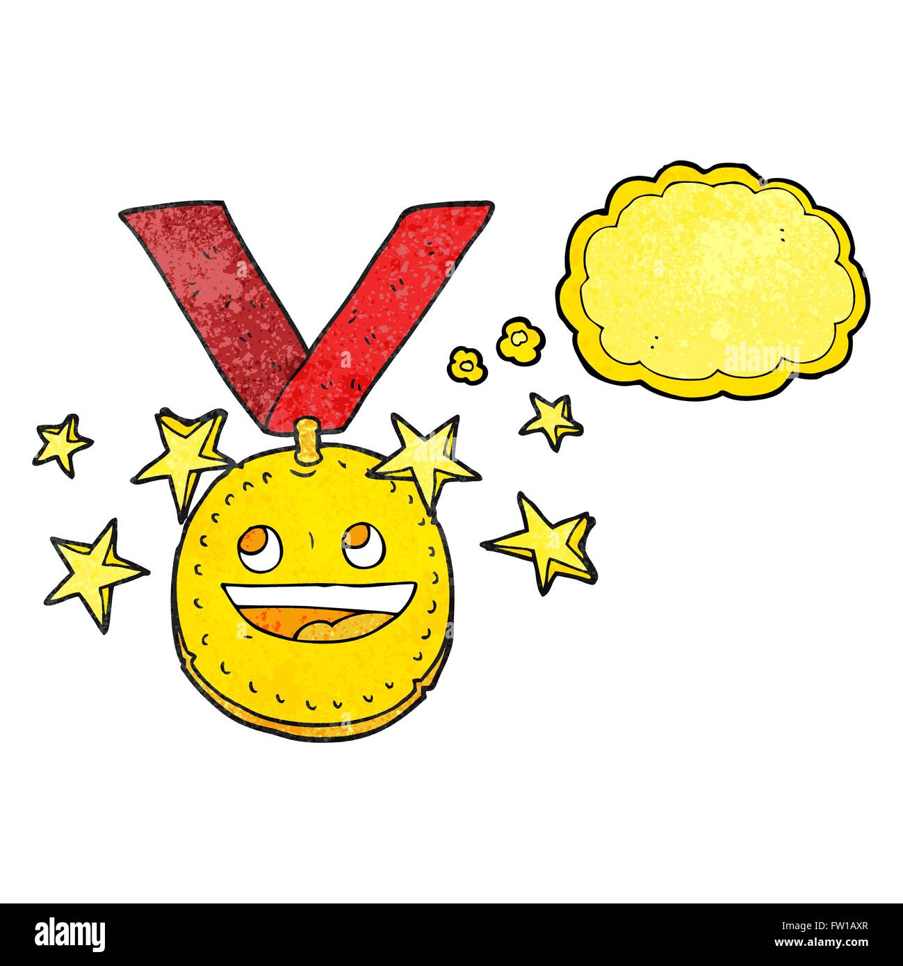 freehand drawn thought bubble textured cartoon happy sports medal Stock Vector