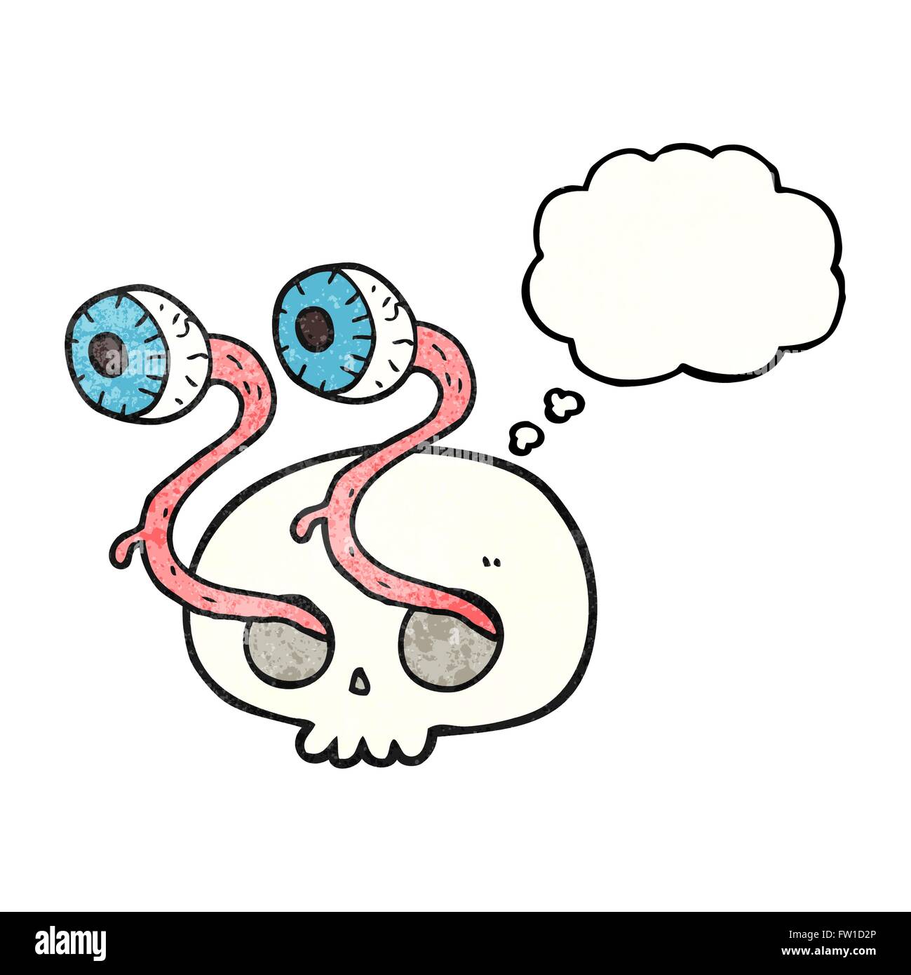 gross freehand drawn thought bubble textured cartoon skull with eyeballs Stock Vector