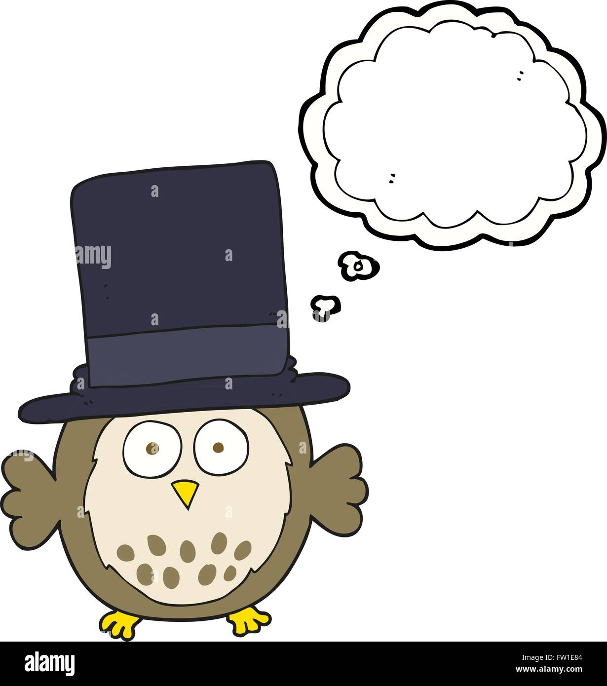 freehand drawn thought bubble cartoon owl wearing top hat Stock Vector ...
