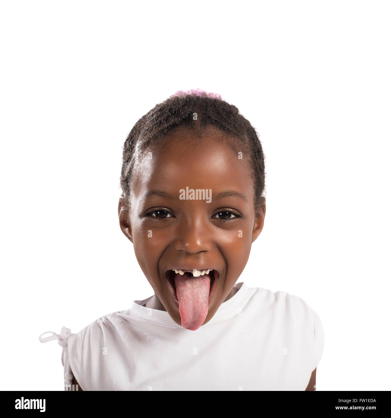 Little girl makes a tongue Stock Photo Alamy