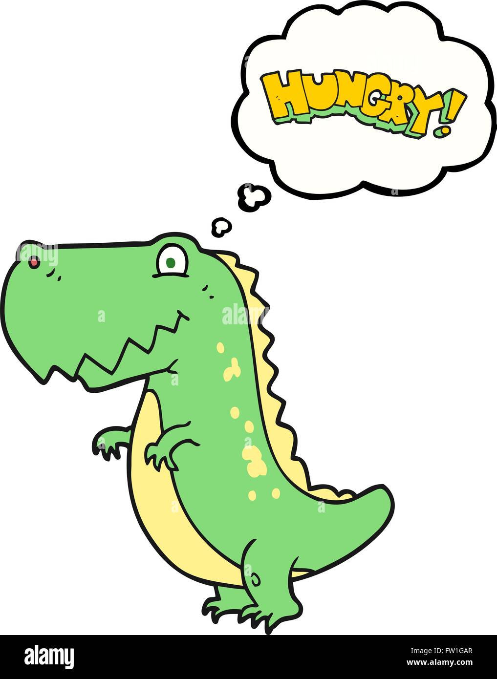 freehand drawn thought bubble cartoon hungry dinosaur Stock Vector