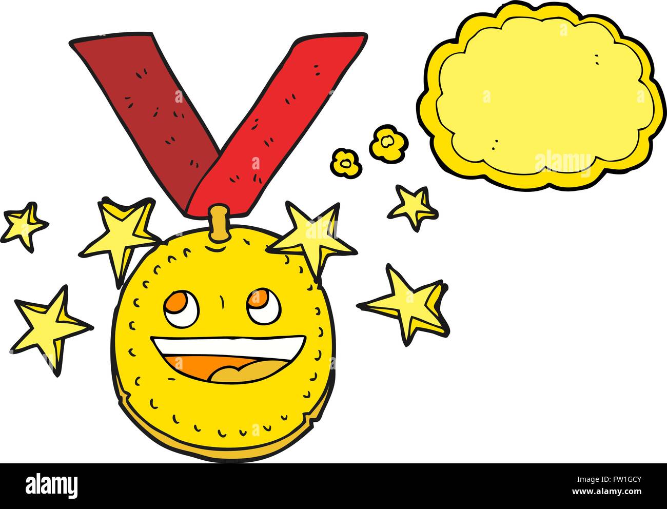 freehand drawn thought bubble cartoon happy sports medal Stock Vector