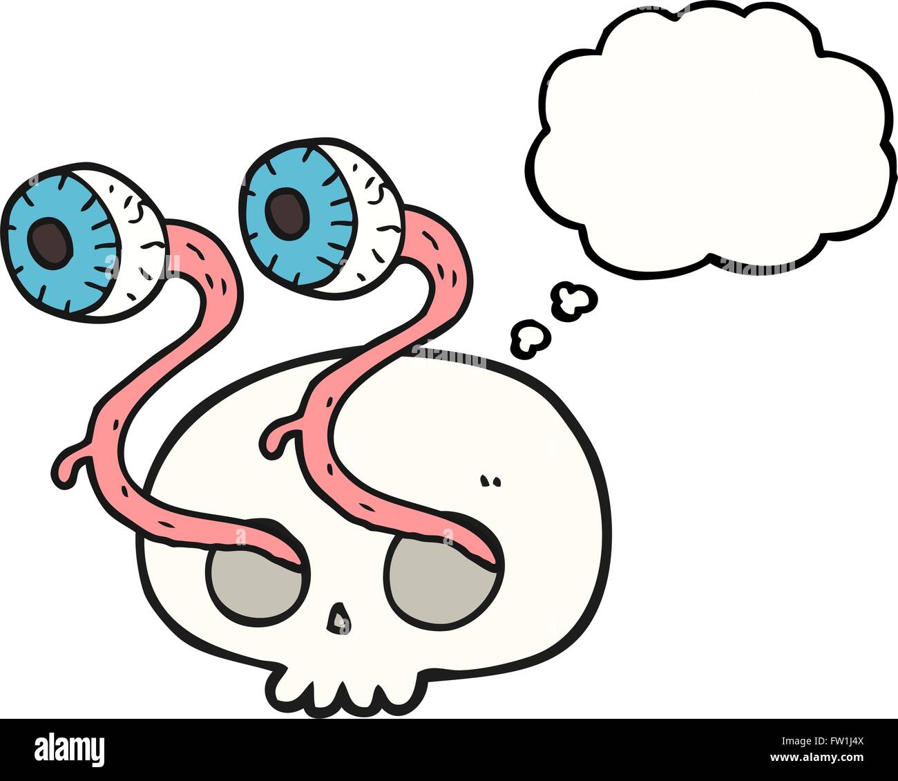 gross freehand drawn thought bubble cartoon skull with eyeballs Stock Vector
