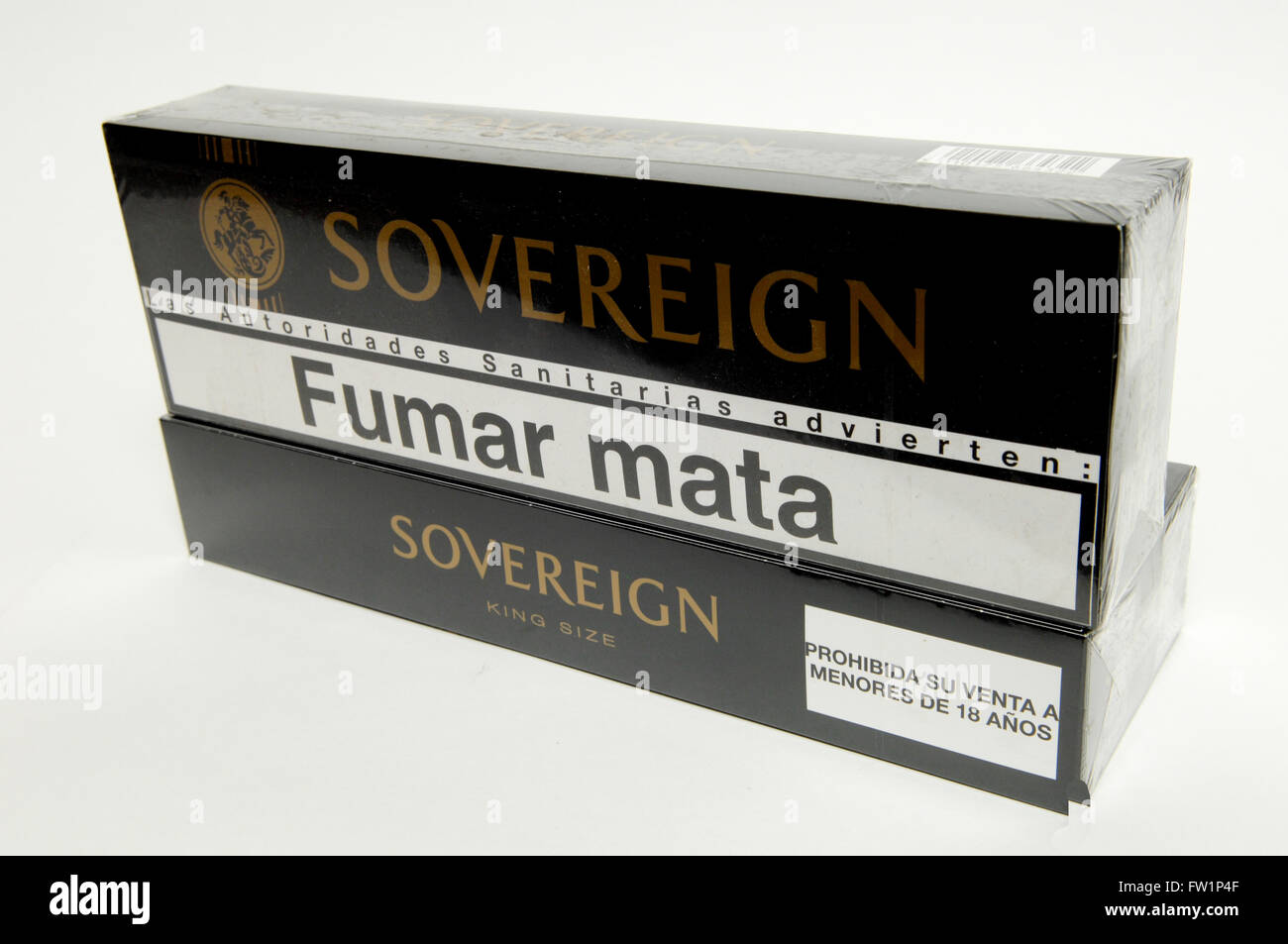 Selection of Sovereign Cigarettes on sale in a tobacconist Stock Photo ...
