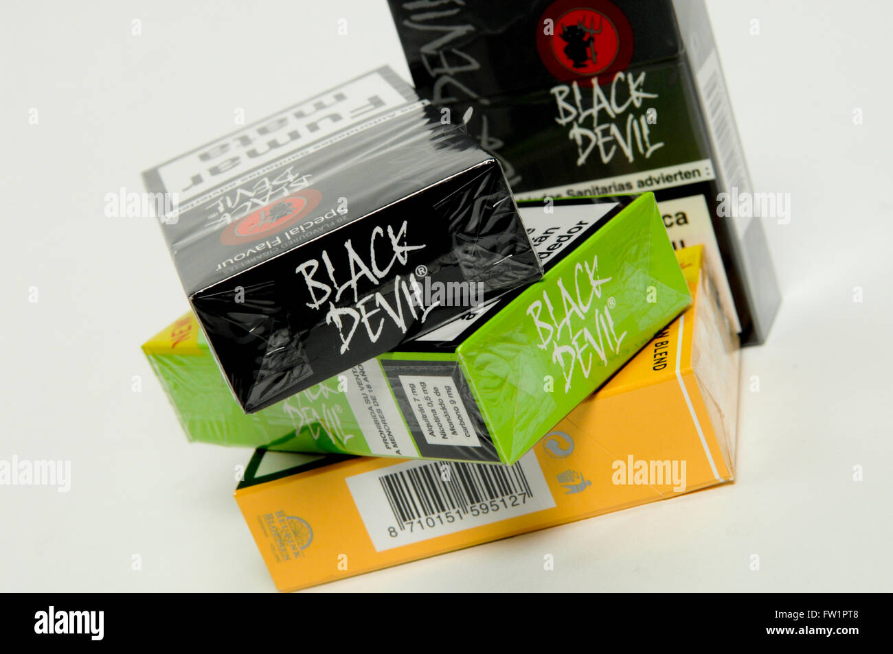 Selection of Black Devil tobacco products Stock Photo - Alamy