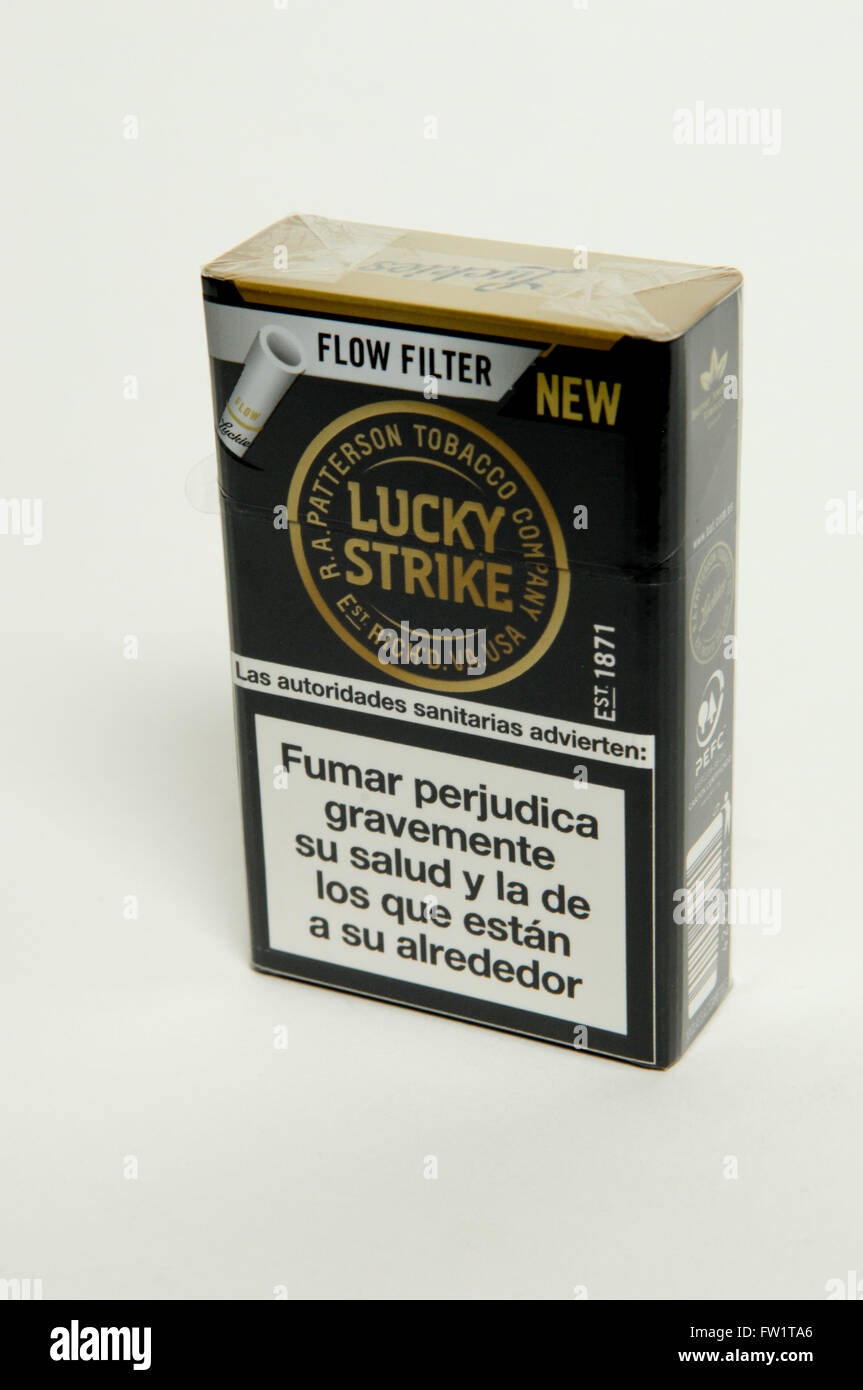 Lucky Strike Flow Filters Cigarettes Packet on white background Stock Photo  - Alamy