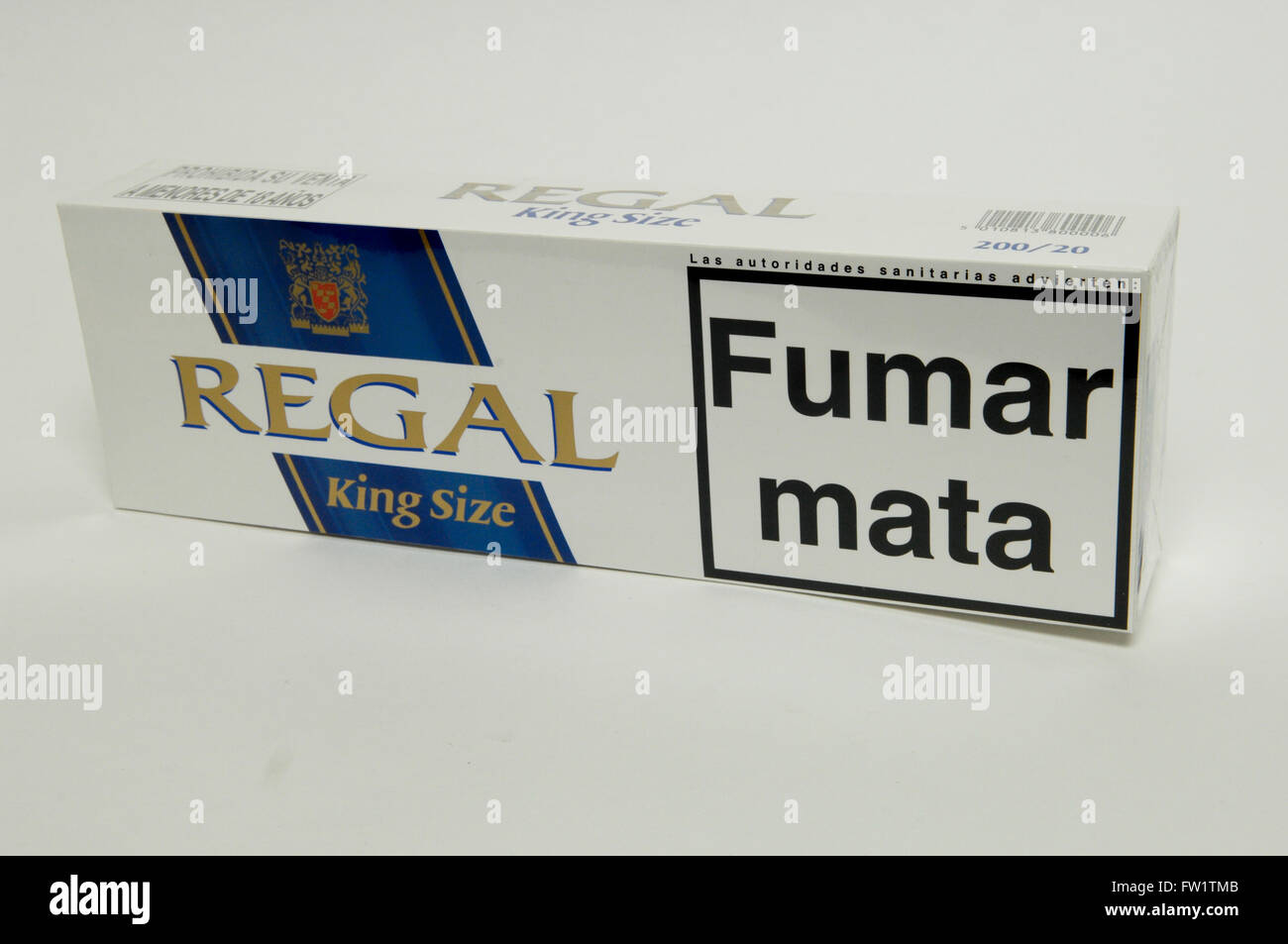 Carton of Regal King Size Cigarettes on white background Stock Photo