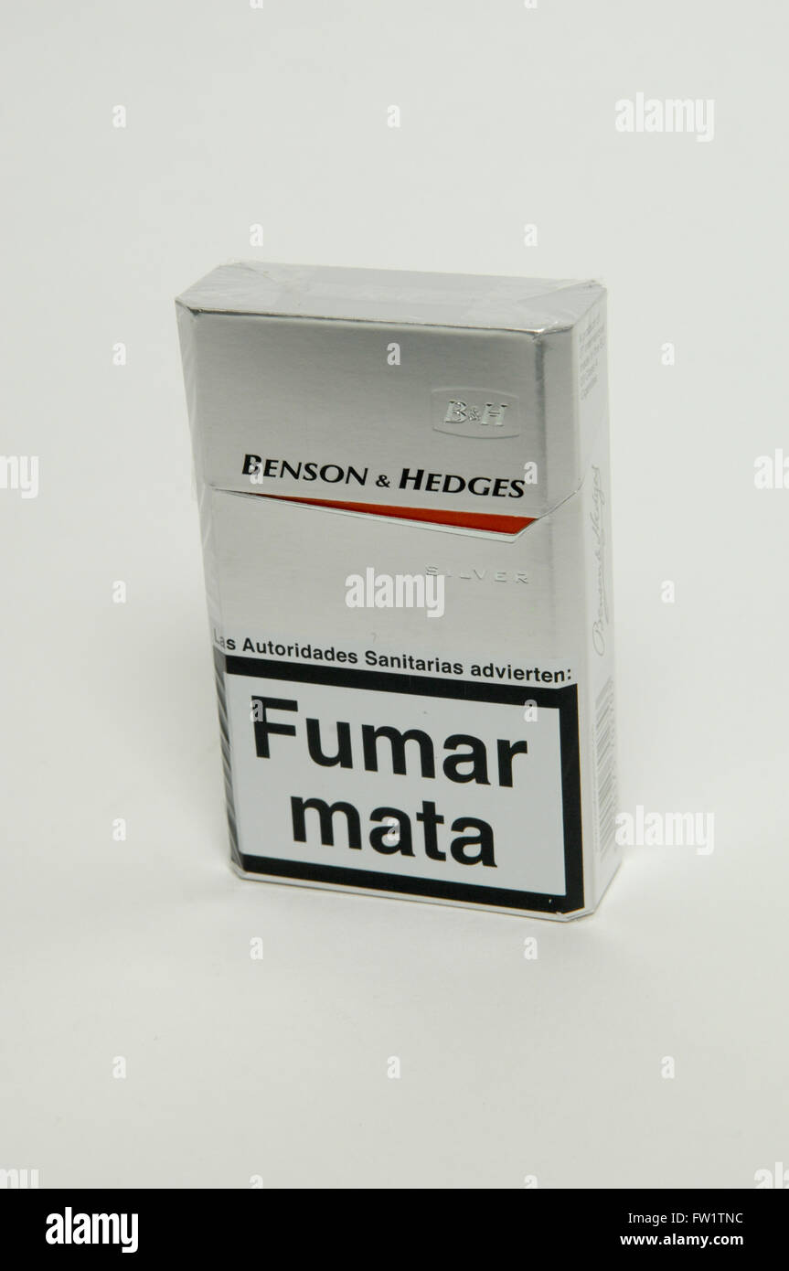 Packet of Benson and Hedges Cigarettes on white background Stock Photo