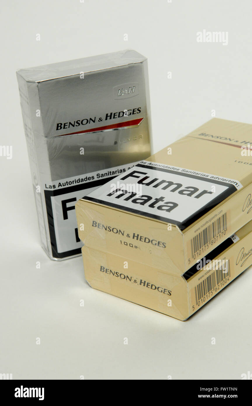 Selection of Benson and Hedges Cigarettes on white background Stock