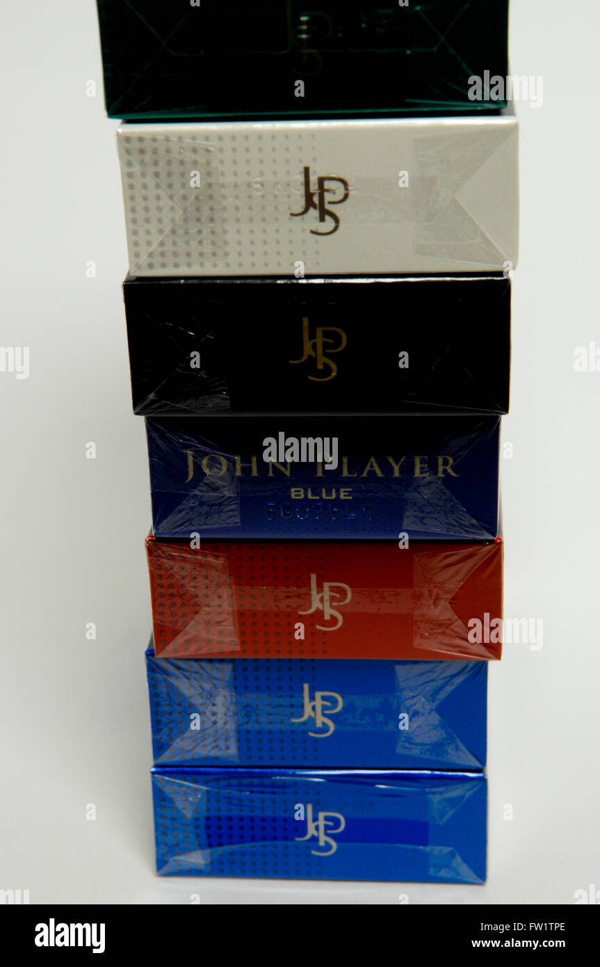 Selection of John Player Special Cigarettes on white background Stock