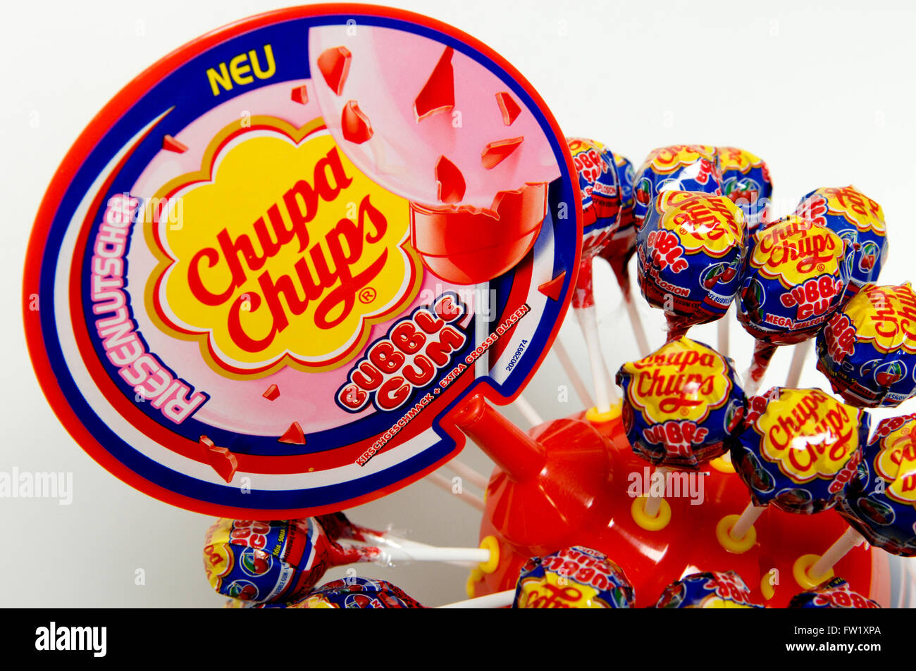Chupa Chups is a popular Spanish brand of lollipop and other confectionery sold in over 150 countries around the world. Stock Photo