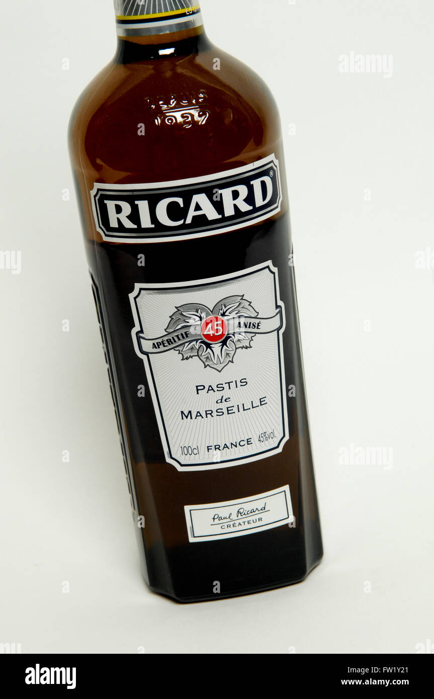 Ricard is the number one pastis, or aniseed-flavoured beverage in the world. A refreshing aperitif, Stock Photo