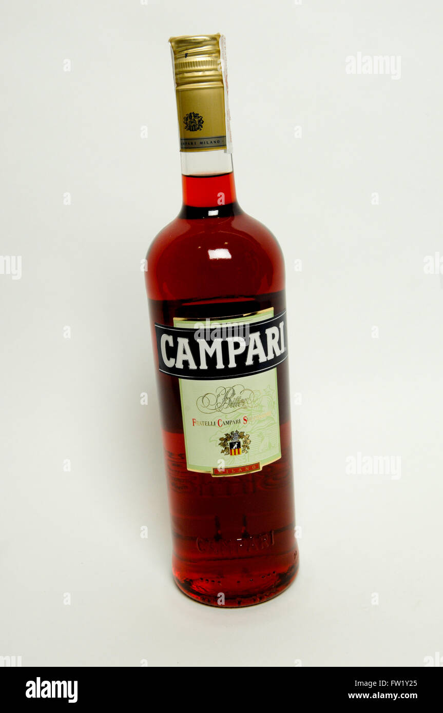 Campari is an alcoholic liqueur, produced by the Alfredo Campari Group, a multi-national company based in Italy. Stock Photo