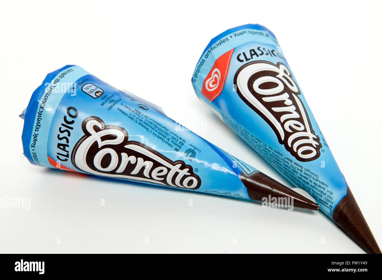 Cornetto  is a branded frozen dessert cone manufactured by Unilever and sold under various international subsidiary names Stock Photo