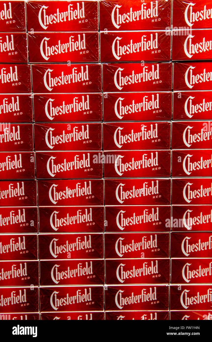 Chesterfield Cigarettes Cartons being stacked for storage, a brand