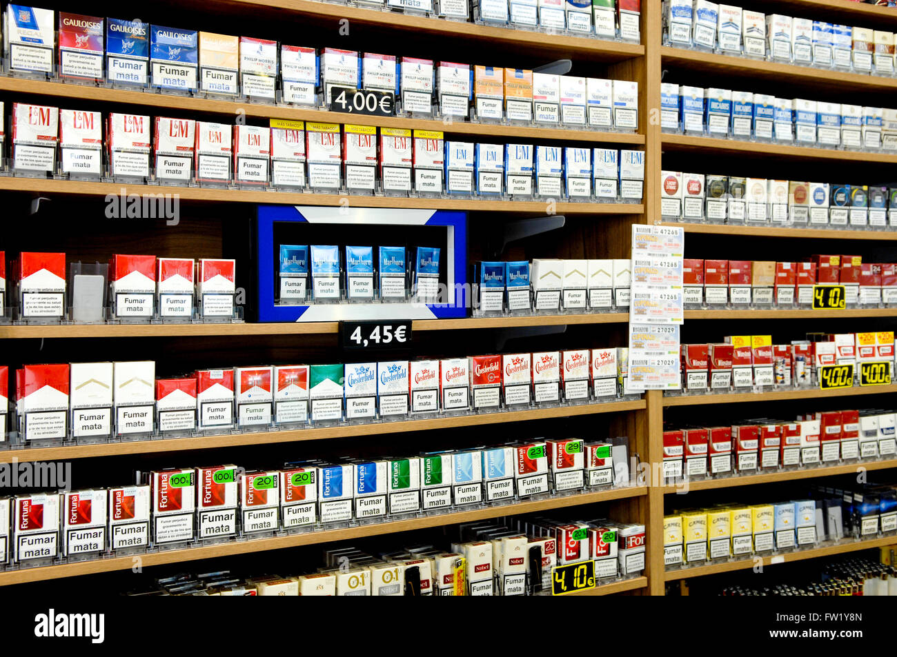 Selection of Cigarettes on sale in a tobacconist Stock Photo Alamy